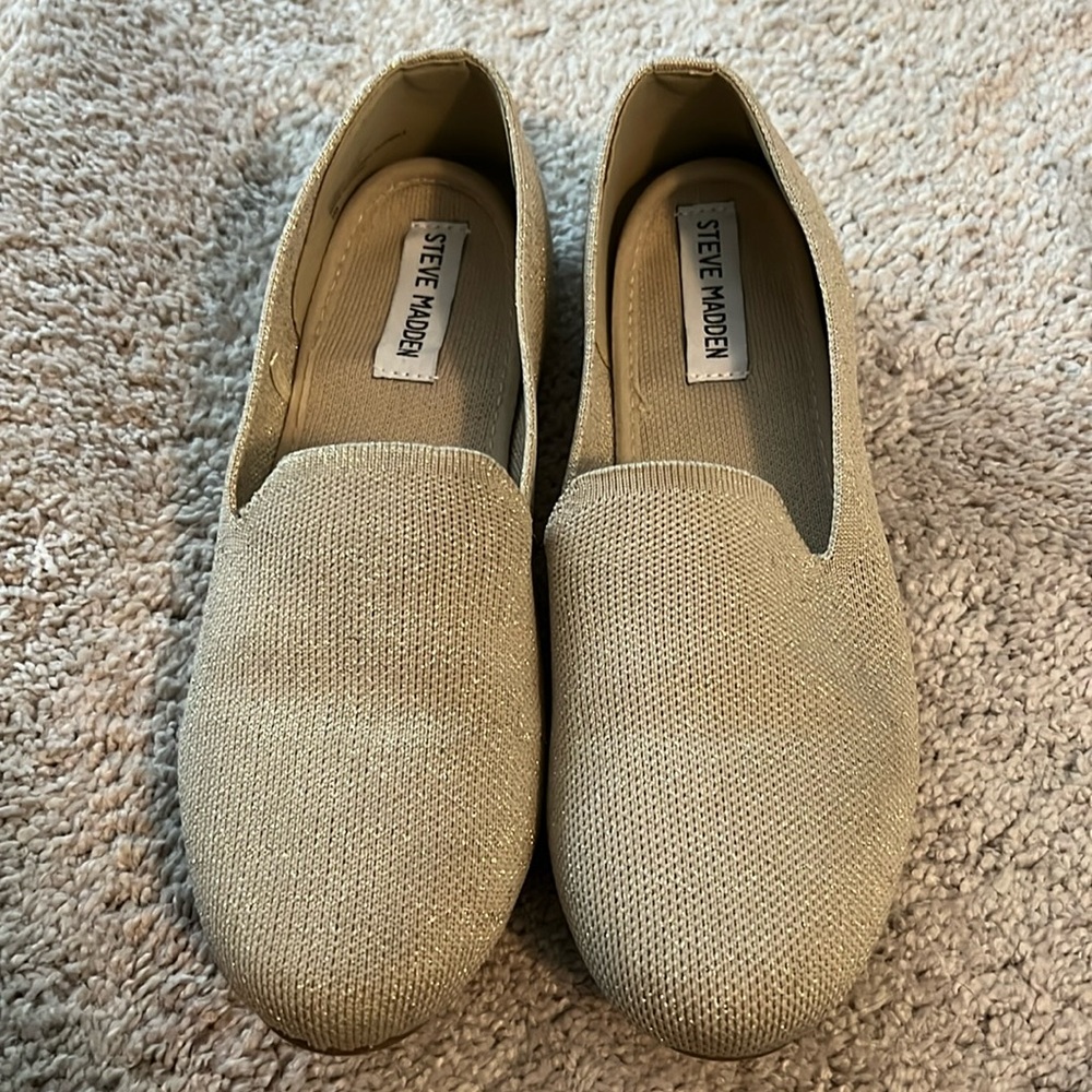 Steve Madden Tan with Gold Sparkles Slip on Loafers